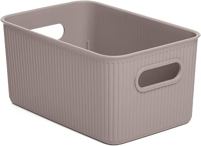 TATAY 5 L Plastic Storage Basket Taupe with Integrated Handles 18.1x27.2x13 cm