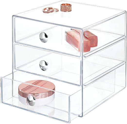 Amazon Com Idesign Bpa Free Plastic 3 Drawer Vanity Organizer 6 5 X 6 5 X 6 5 Clear Home Kitchen