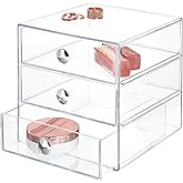 iDesign 3-Drawer Stackable Makeup Organizer - Clear Plastic Drawers for Bathroom, Vanity, or Desk
