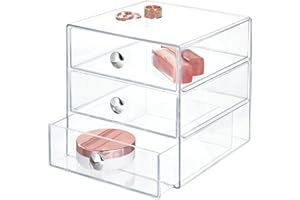 INTERDESIGN iDesign BPA-Free Plastic 3-Drawer Vanity Organizer - 6.5" x 6.5" x 6.5", Clear