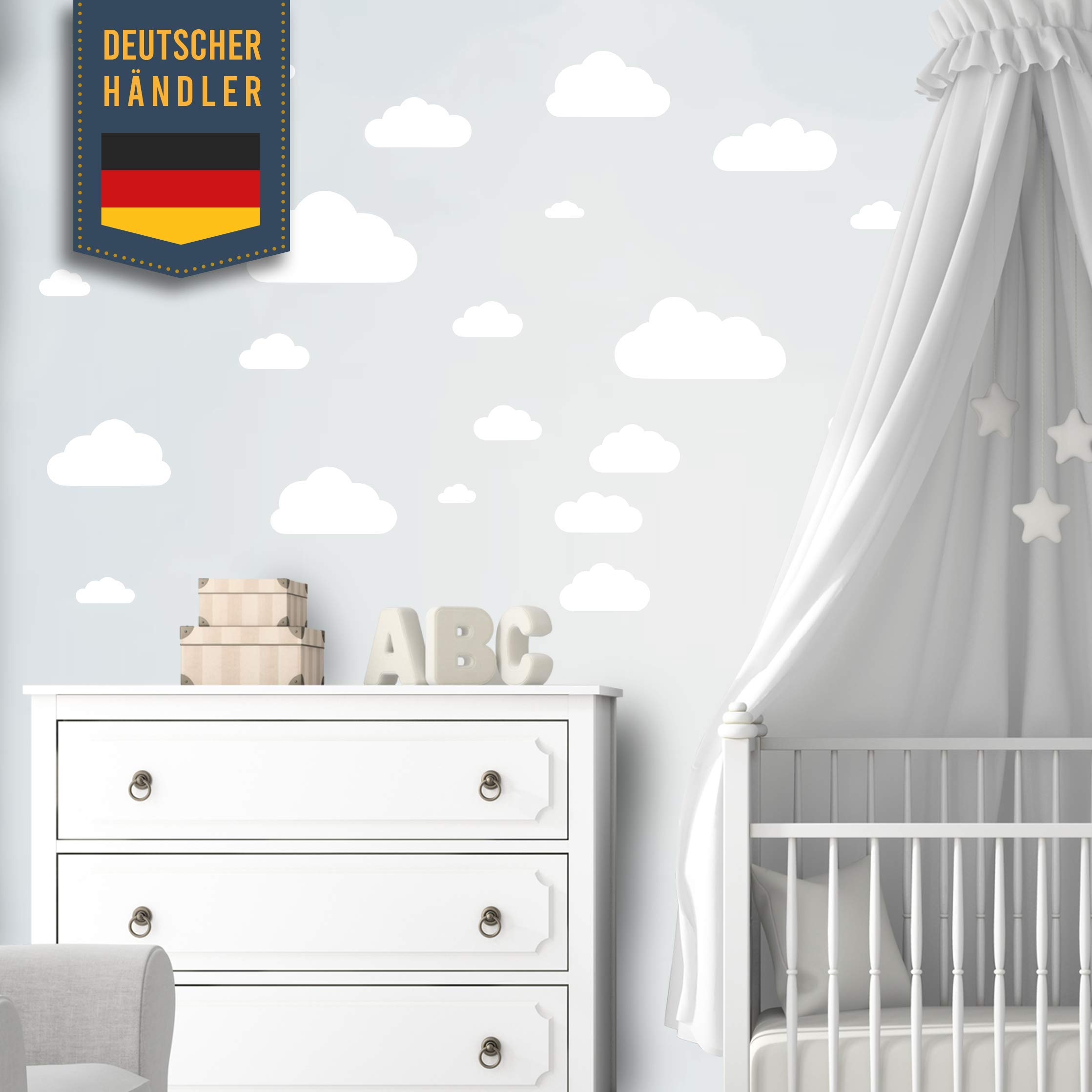 40 Parts Clouds with face wall Decal Nursery Set - woodchip wall Sticker Pastel Colors Baby Wallpaper Sticker to Stick, wall Sticker Sleepy Eye wall Decoration, wall foil