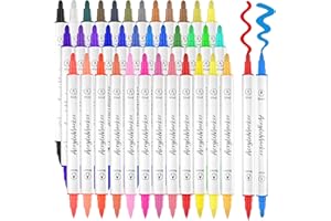Banral 36 Colors Acrylic Paint Pens Markers, Dual Tip with Medium Tip and Brush Tip Paint Pens for Rock Painting, Stone, Wood, Calligraphy, Canvas, Ceramic, Metal, Glass, DIY Crafts