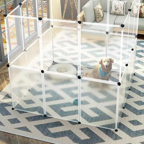 Kousi Small Pet Pen Bunny Cage Dogs Playpen Indoor Out Door Animal Fence Puppy Guinea Pig Rabbit 24 Panels C Transparent