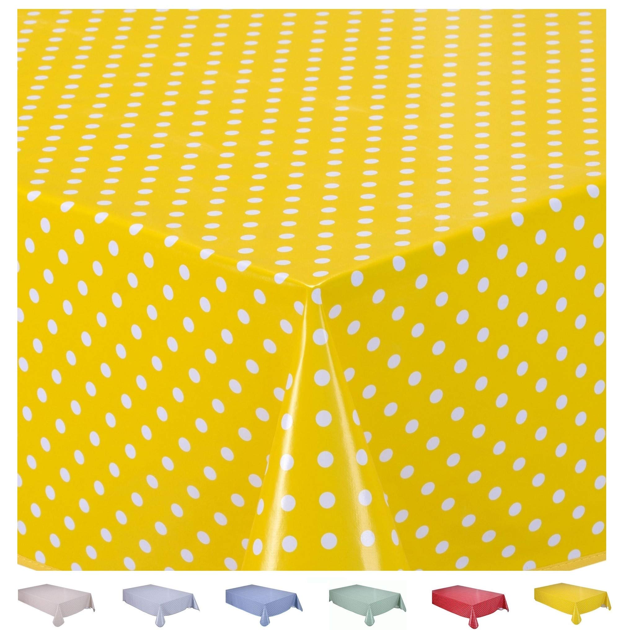 Home Direct Rectangular Oilcloth PVC Wipe Clean Tablecloth 140cm x 180cm 55x70 Small Polka Dot (Yellow)
