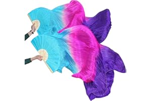 KIKIGOAL 1 Pair Women Faux Silk Belly Dance Fan Veil,Handmade Silk Dance Fan,Bamboo Long Veils For Dancing Performances