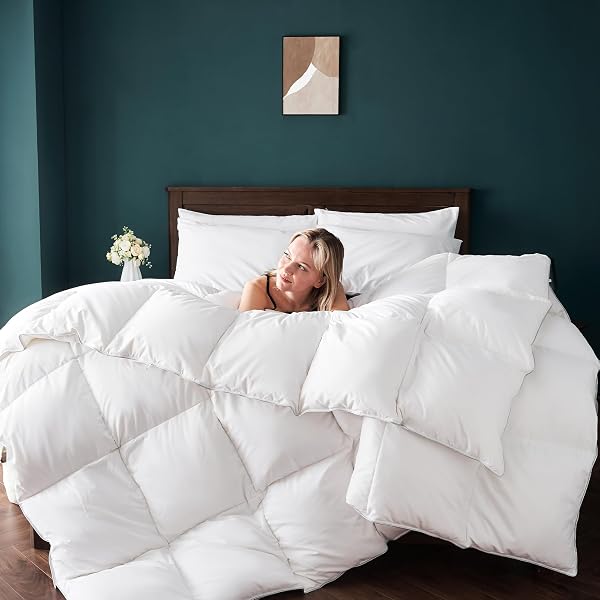 DOWNAERO™ DUVET INSERT KING SIZE, 1600 TC/DM BATISTE POLY-COTTON BLEND FEATHER DOWN COMFORTER HIGH FILL POWER 46 OZ MEDIUM WARMTH WHITE