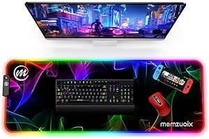 MEMZUOIX LED Mouse pad, Large RGB Glow Gaming Mouse Pad for Computer Keyboard with 16 Cool Lighting Modes, Anti-Slip Base, Waterproof, Stain Resistant, Gamer Office Mousepad, 31.5×11.8 Inch