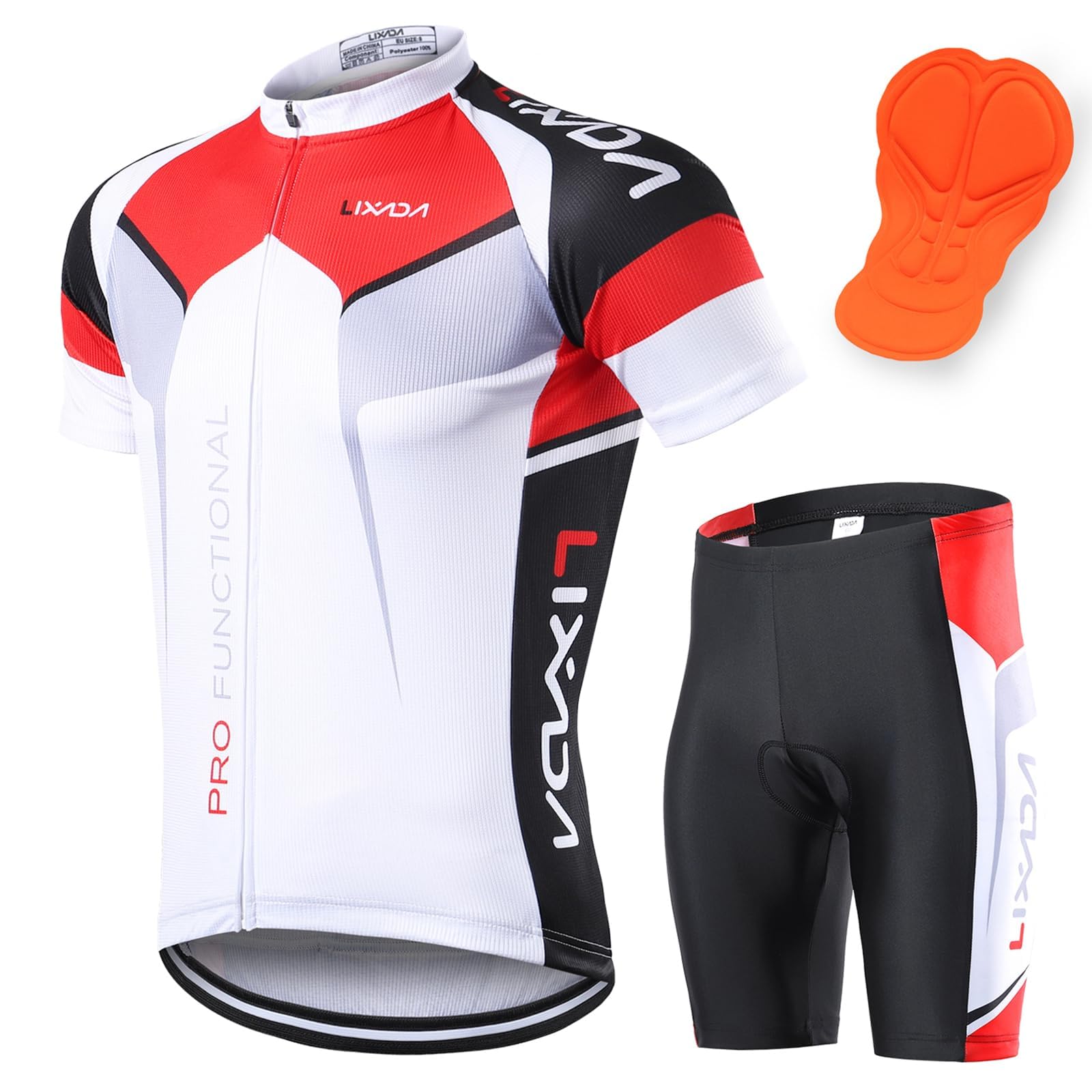 Lixada Men's Cycling Clothes Set Breathable Quick Dry Short Sleeve Bicycle Jersey Shirt+3D Cushion Padded Riding Shorts Tights Pants