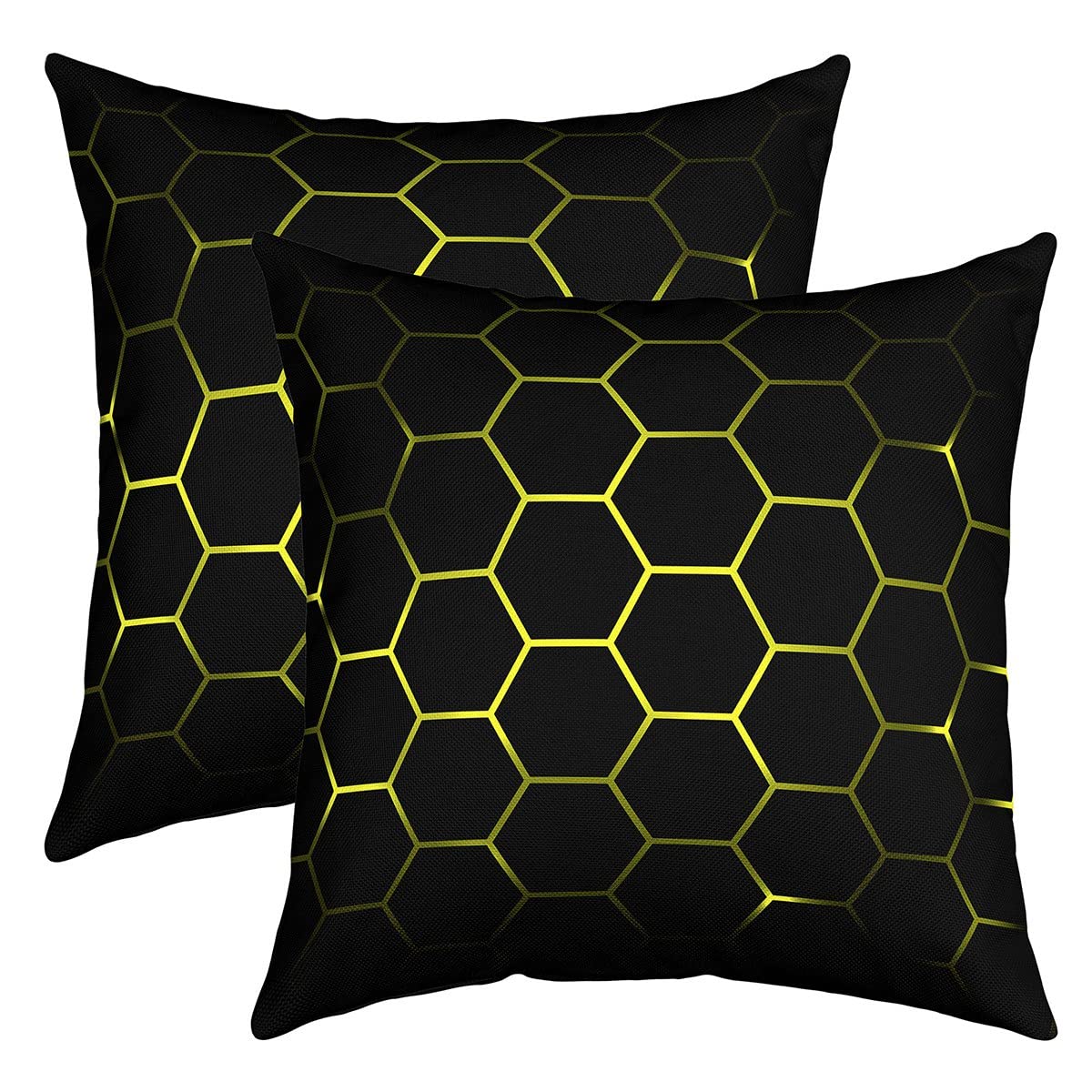 Loussiesd Honeycomb Throw Pillow Covers Soft Square 16"x16" Modern Hexagon Theme Cushion Case Home Decor Set of 2 Geometrical Beehive Yellow Black Pillow Cases Pillowcases for Sofa Living Room