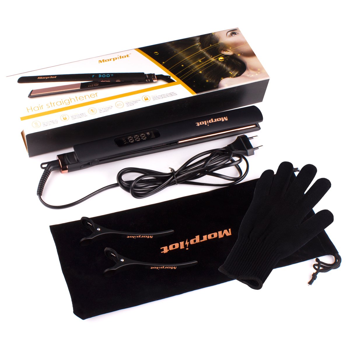 Fer à Lisser Lisseur Cheveux Longues plaques ioniques en céramique Température Ajustable Arrêt Automatique Verrou de sécurité Affichage numérique de la température