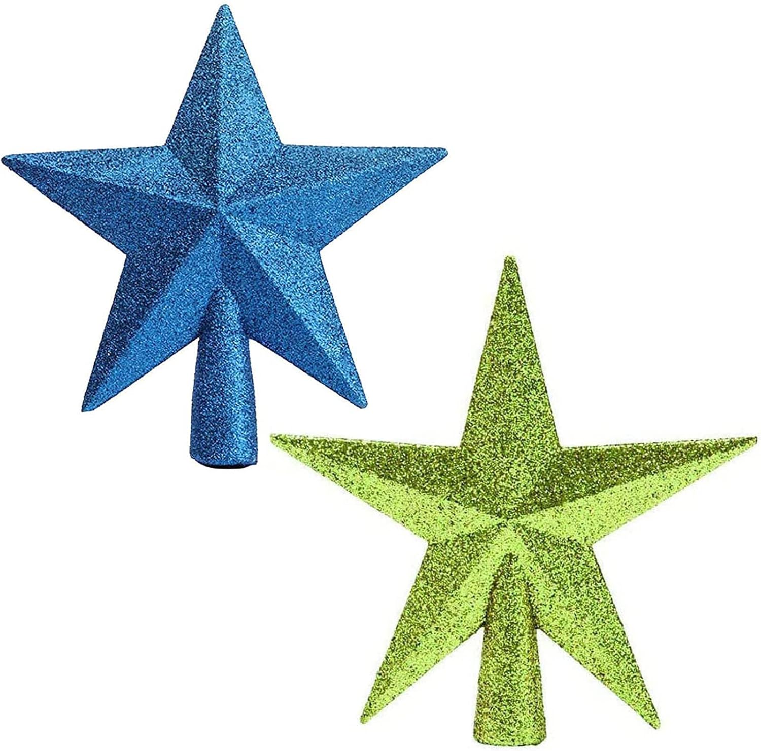 Tree Toppers - 2 Pack Glittered Mini Star Christmas Tree Topper Star Treetop for Small Christmas Tree Ornaments (Blue and Golden)