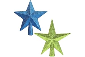 BOBOFLY 2 Pack Glittered Mini Star Christmas Tree Topper Star Treetop for Small Christmas Tree Ornaments (Blue and Golden)
