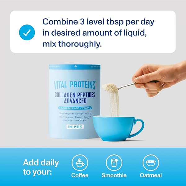 VITAL PROTEINS COLLAGEN PEPTIDES POWDER ADVANCED WITH HYALURONIC ACID & VITAMIN C, 20OZ COLLAGEN PROTEIN, UNFLAVORED, 27 SERVINGS