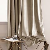 Woaboy Velvet Curtains 66x90 Taupe 2 Panels Room Darkening Eyelet view 6