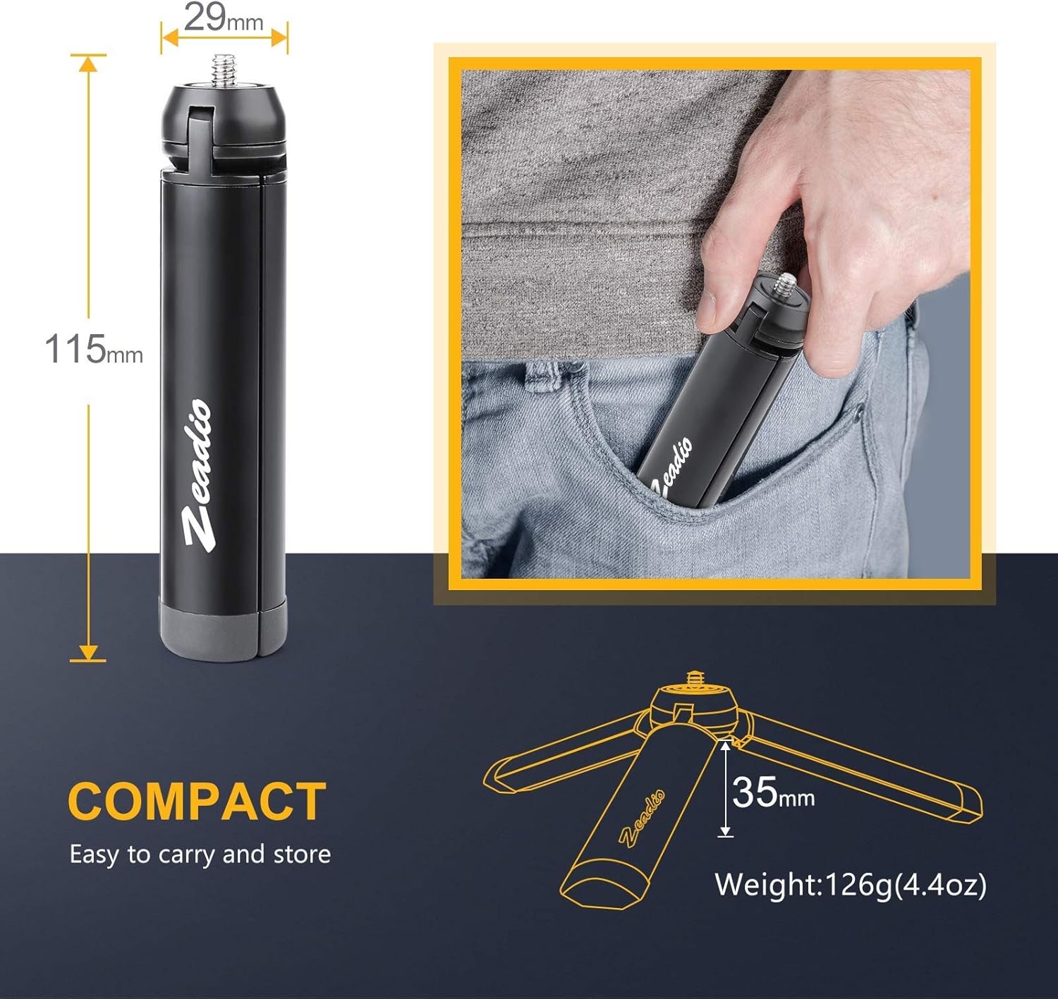 Zeadio Metal Mini Tripod, Desktop Tabletop Stand Compact Tripod for Smooth 4, Osmo Mobile, Vimble 2, Gimbal Handle Grip Stabilizer and All Cameras : Camera & Photo