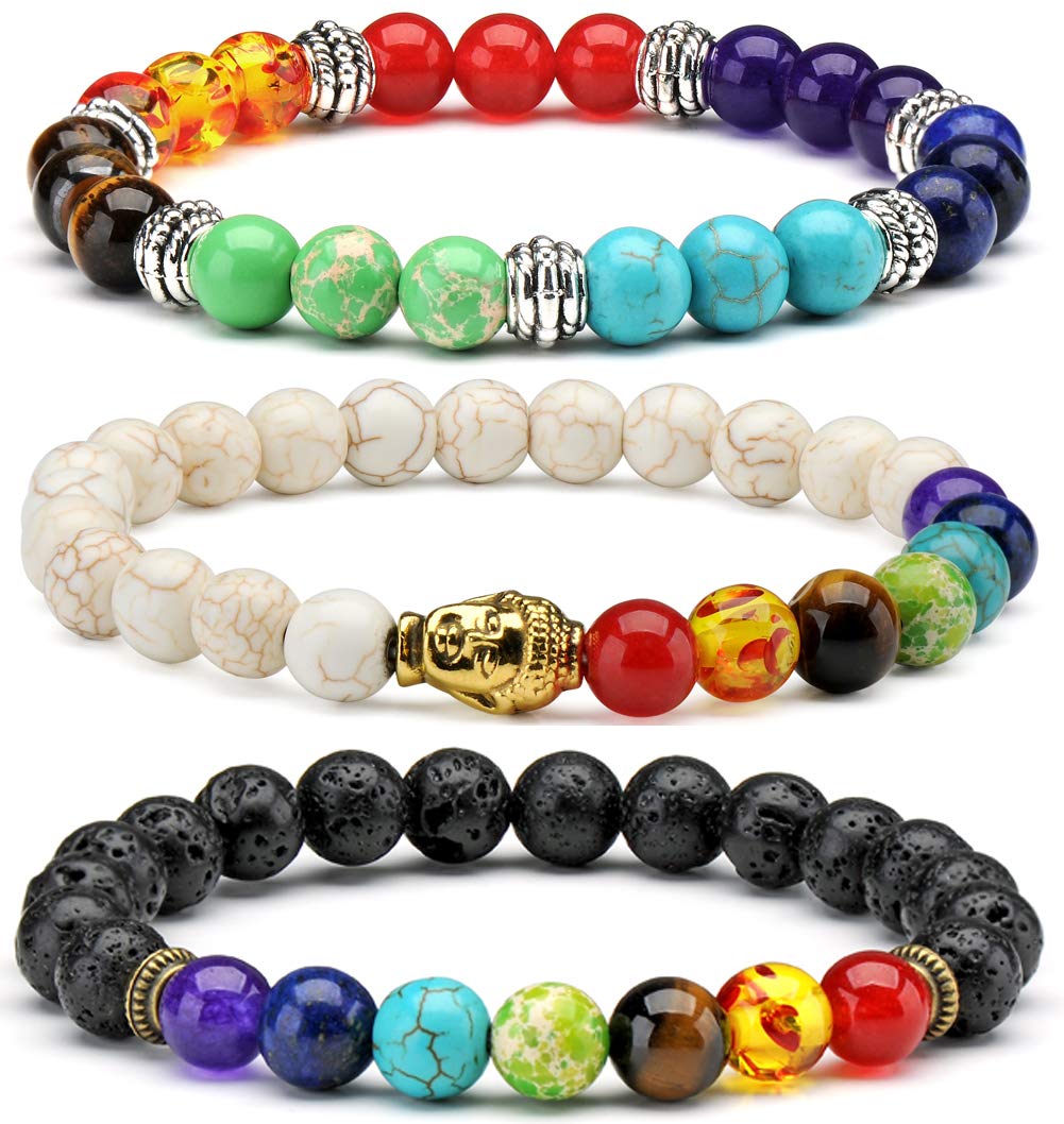 Senlinmu 3X Buddha Bracelet 7 Chakra Stone Meditation Mala Buddhist Prayer Zen Buddhism Reiki Energy Healing Therapy Yoga Bracelets