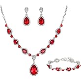 EleQueen Women's Wedding Bridal Jewelry Set for Brides Bridesmaids, Rhinestone Crystal Teardrop Necklace Earrings Bracelet for Party Prom