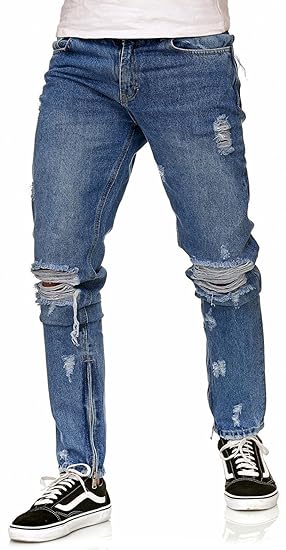 FiveSix Herren Jeans Slim Fit Denim Destroyed Zerrissen
