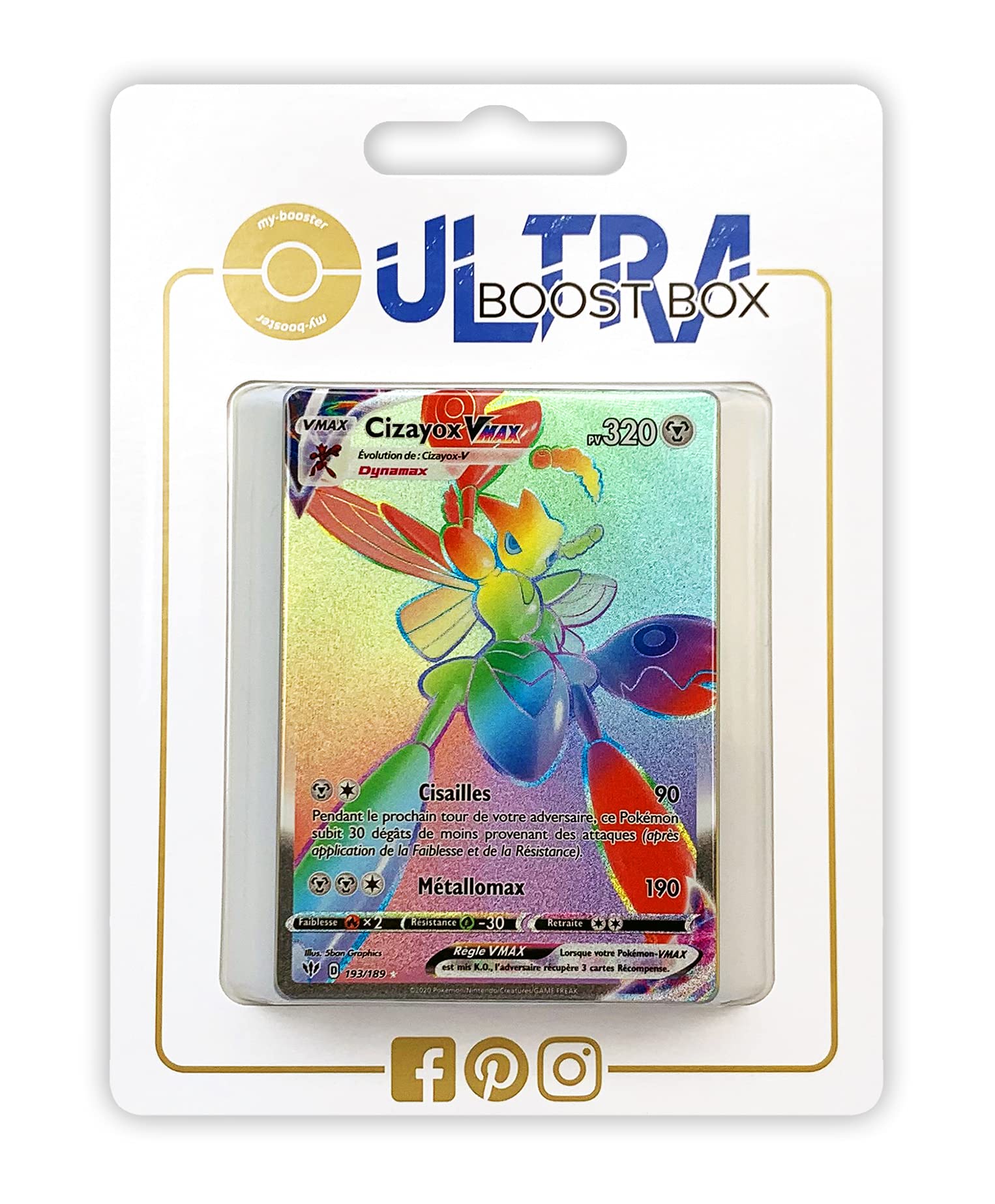 Cizayox VMAX (Scizor VMAX) 193/189 Shiny Rainbow - Ultraboost X Epée et Bouclier 3 Ténèbres Embrasées - Box of 10 Pokemon French Cards