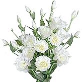 Grand Verde Eustoma Artificial Flowers 30” Long Stems Faux Roses Bouquet Dozen Silk Blooming Heads DIY Crafts Home Decoration, 4pcs Bulk (White)