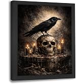 Framed Gothic Crow Wall Art Raven Skull Canvas Print Wall Decor Dark Academia Candle Pictures Painting Artwork Decoration for Bedroom Living Room Bathroom Office Decor Gifts 8