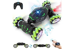 Pristar Gesture RC Car Toys for Boys 6-12, Gifts for Kids Aged 6 7 8 9 10 11 12, RC Sensing Stunt Car with Cool Spray Lights Music, 2.4Ghz Remote Control Car Double Sided Flip 360° Rotate 4WD Off-Road