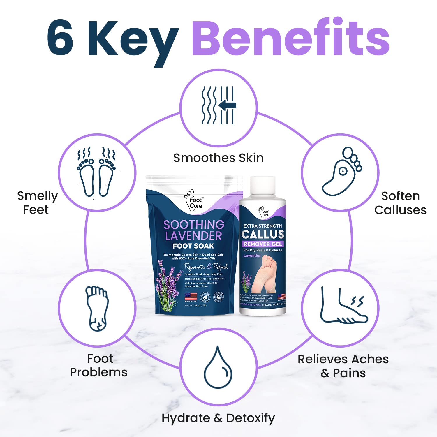 Lavender Foot Soak & Callus Remover Gel Kit - Extra Strength Callus Remover Gel for Feet, Remove Calluses with Epsom Salts, Dry Cracked Heels & Tea Tree Oil Foot Cream - Moisturizing Athletes Foot