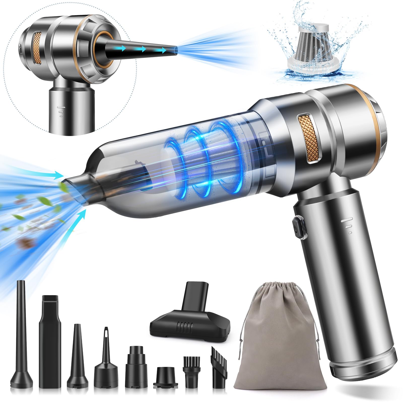 Photo 1 of CHOLANG Mini Car Vacuum Cleaner,20000PA 4-in-1 Cordless Handheld Vacuum Cleaner with 6000mAh Battery Brushless Motor Hand Held Vacuum Air Duster & Air Blower & Pump for Car,Office and Home Cleaning