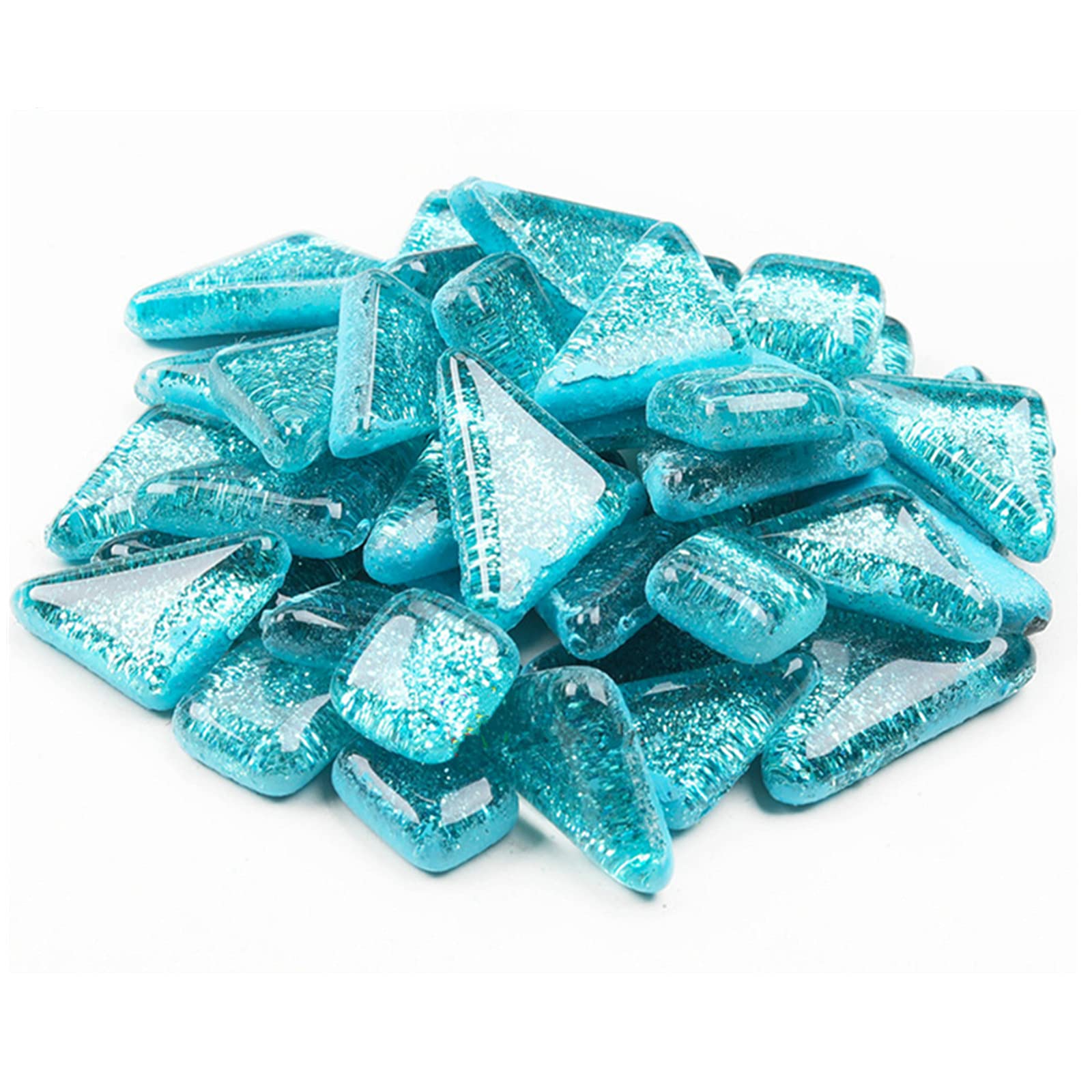200g Glass Mosaic Tiles Glitter Crystal Square and Triangle Mosaic Stones Glass Pieces for Home Decoration or Crafts(Light Blue)