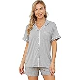 FENNAT Pajama Sets for Women 2 Piece Soft Button Down Pj Sets Sleepwear Short Sleeve Loungewear Shorts with Pockets, S-XXL