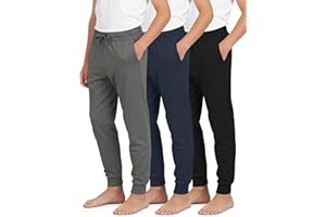Real Essentials 3 Pack: Boys’ Ultra-Soft Jogger Pajama Pants - Kids Lounge Pjs Sleepwear (Size 4-18)