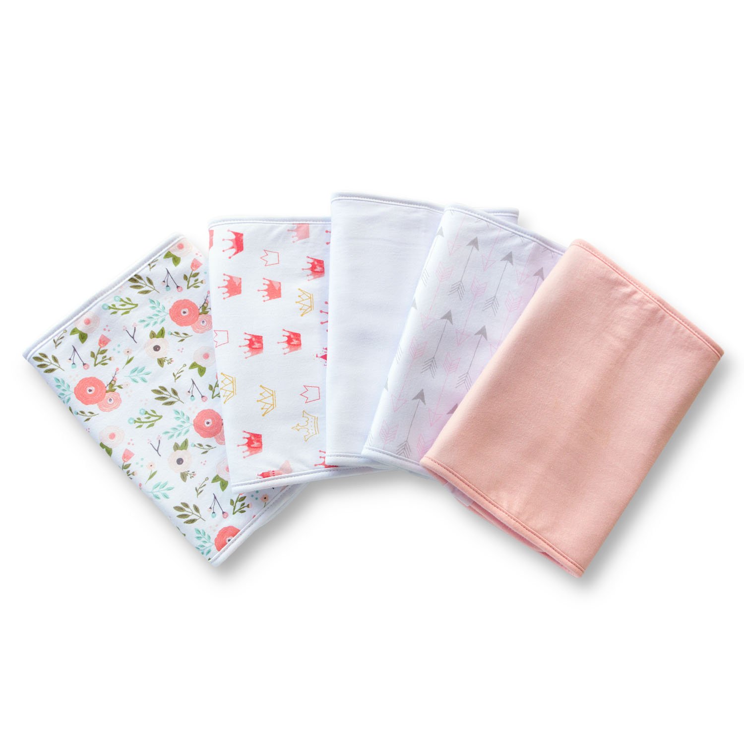 5-Pack Baby Burp Cloth for Girls, 100% Organic Cotton, Triple Layer, Thick, Soft and Absorbent , Burping Rags for Newborns Baby Shower Set by LNGLAT: Baby