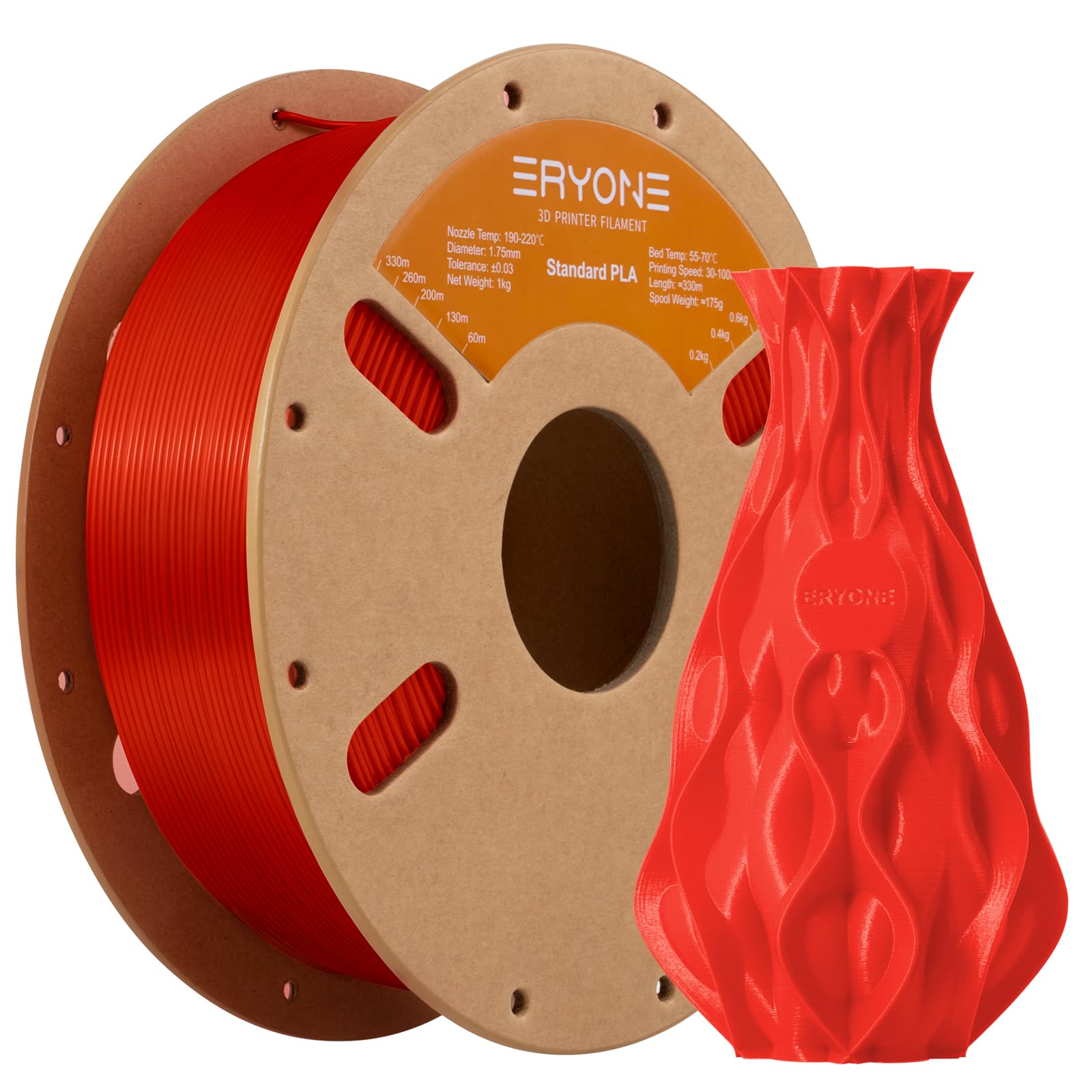 ERYONE PLA Filament 1.75mm, 3D Printer Filament PLA, -0.03mm, 1kg(2.2lbs)/Spool,Red