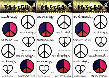 Amazon Com Pp Tattoo 3 Sheets Peace Sign Symbol Hippie Retro Boho Flower Power Weed Love Cartoon Theme Temporary Tattoos Patterned Body Art Waterproof Tattoos For Man Women Teens And Kids Arts Crafts