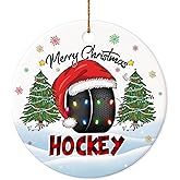 Decorlion 2025 Christmas Ornament - Hockey Merry Christmas Ceramic Ornament, Xmas Tree Decoration, Hanging Ornament, for Family, Friends, Hockey Lovers