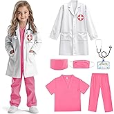Rizuko Doctor Costume for Kids Scrubs Real Stethoscope Lab Coat Halloween Costumes Career Day Costume For Boys Girls 7PCS