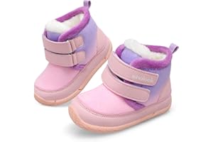 XIHALOOK Toddler Boys Girls Winter Boots Cold Weather Kids Warm Faux Fur Shoes with Two Hook and Loop