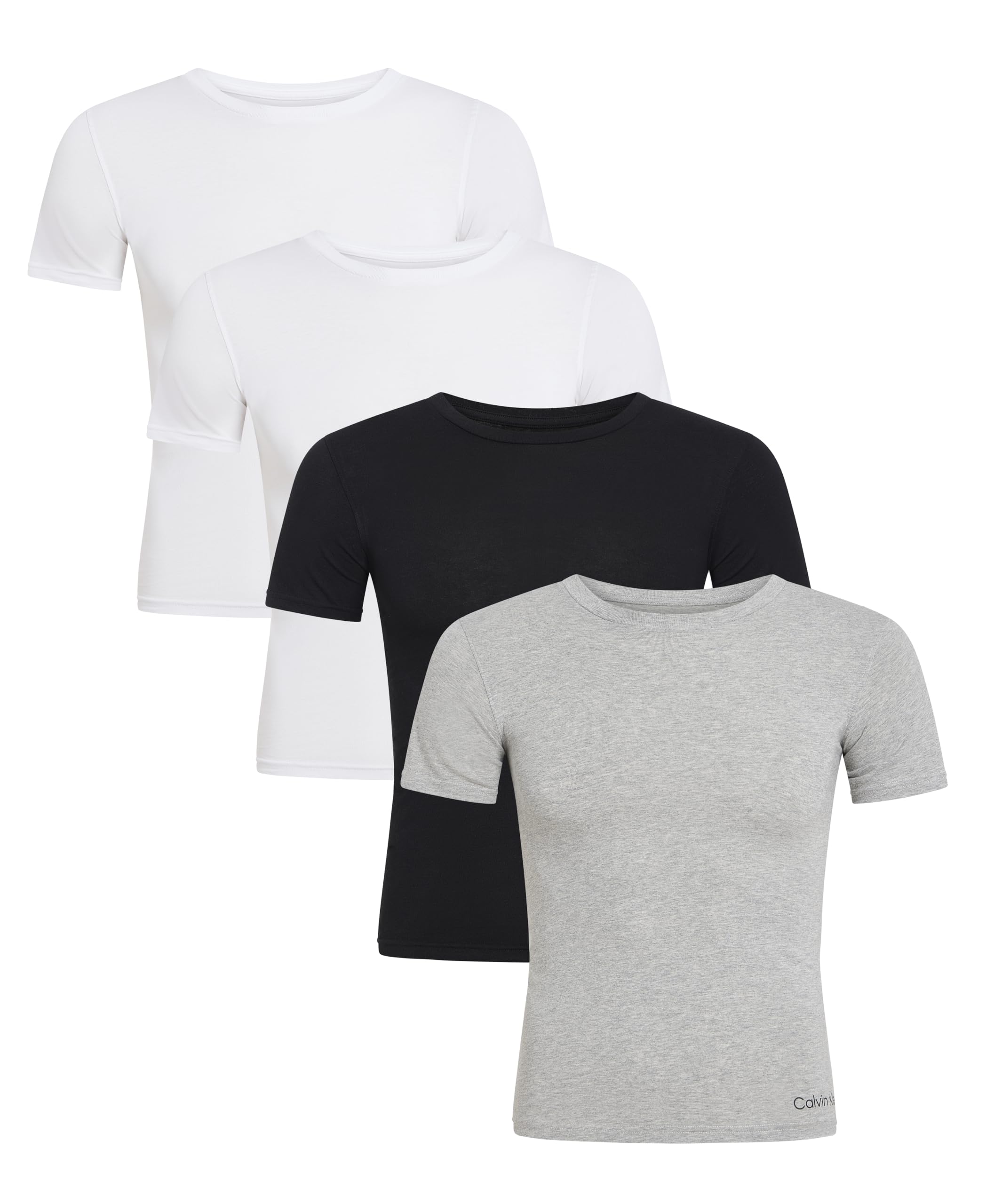 Calvin Klein Kids Boys' Short Sleeve Cotton Crewneck T-Shirt Multipack, 4 Pack - White/Black/Heather Grey, X-Small Image