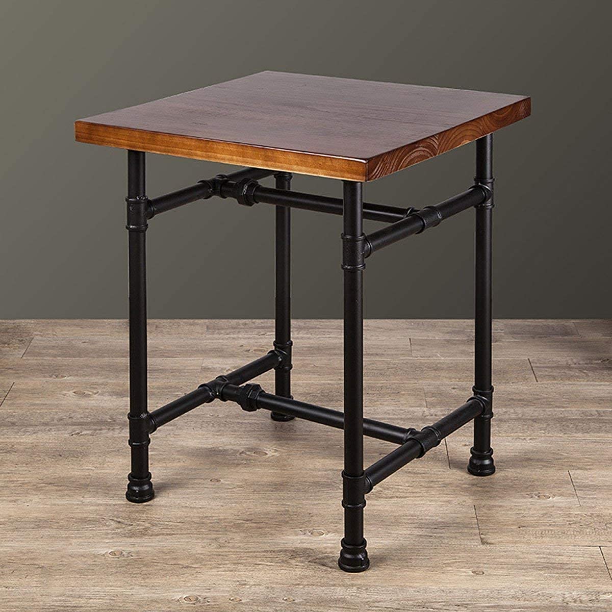 24 Inch Industrial Dining Table, Rustic Kitchen Table, Iron and Wood Side Table, Square Table for Dining Room Kitchen Cafe Restaurant