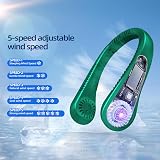 Jsdoin Portable Neck Fan 5 Speeds Bladeless USB Rechargeable Green 360° Airflow view 2
