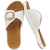 COFACE Womens Dressy Orthotic Slides Ladies Yoga Mat Memory Foam Cushion Recovery Walking Sandals Open Toe Strap Summer Slippers Comfortable Plantar Fasciitis Arch Support White Khaki Size 8.5