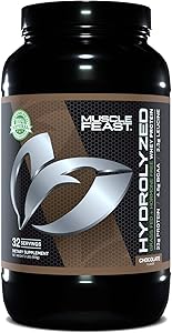 MUSCLE FEAST Grass Fed Hydrolyzed Whey Protein, All Natural, Hormone Free, Fast Digesting, 100% Pure, 23g Protein, 114 Calories (Chocolate, 2lb)