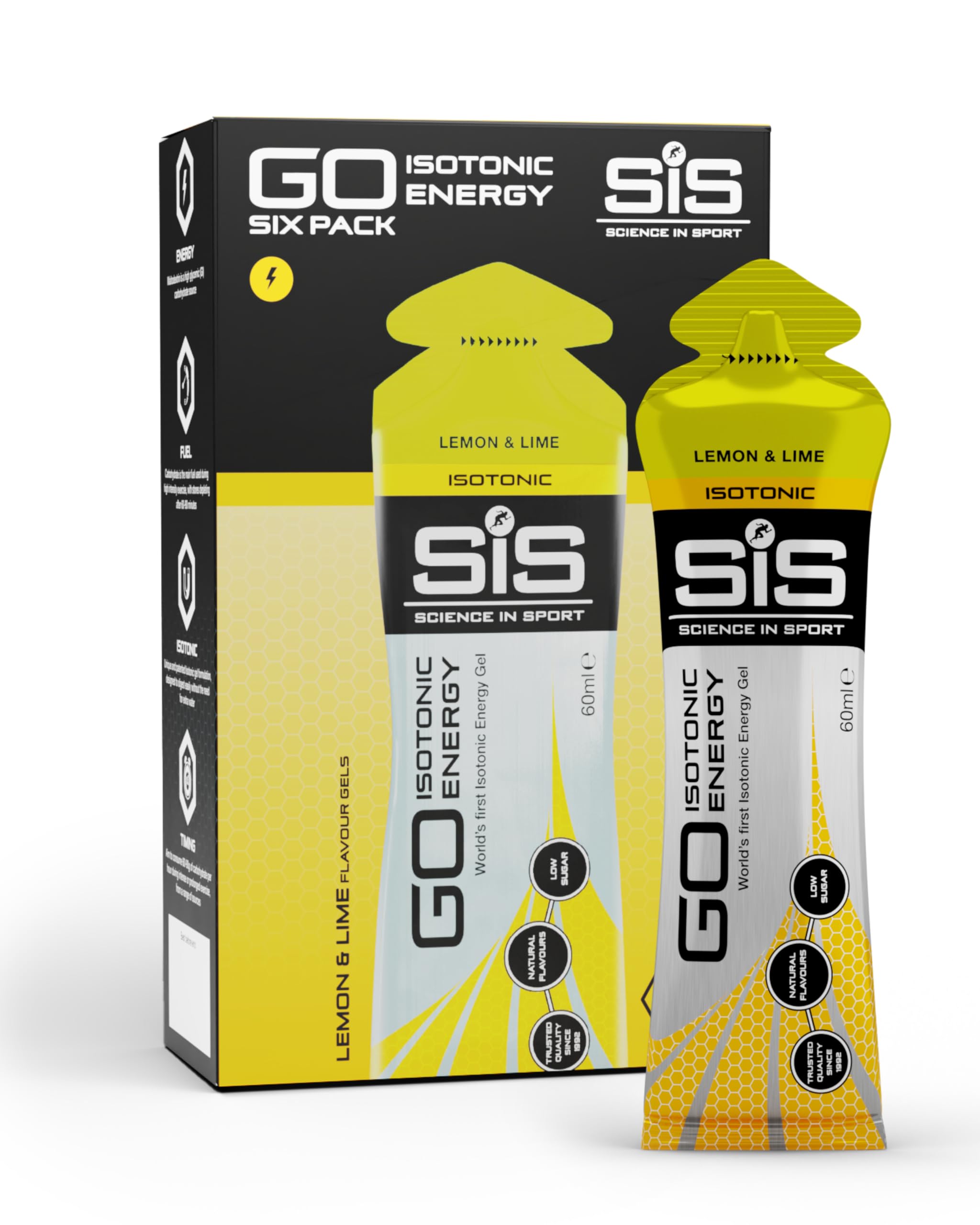Science in Sport GO Isotonic Energy Gel 6 x 60ml Lemon Lime – Fast-Acting – Vegan – Formulation with 22g of carbohydrates, a great source of energy
