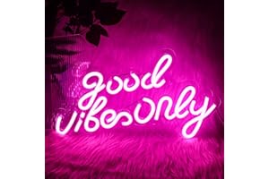 ineonlife Good Vibes Only Neon Sign Pink Neon LED Night Lights Reusable Goodvibes Neon Light Sign for Wall Decor Powered by USB for Bedroom, Girls Makeup Room Decor, Wedding, Party.