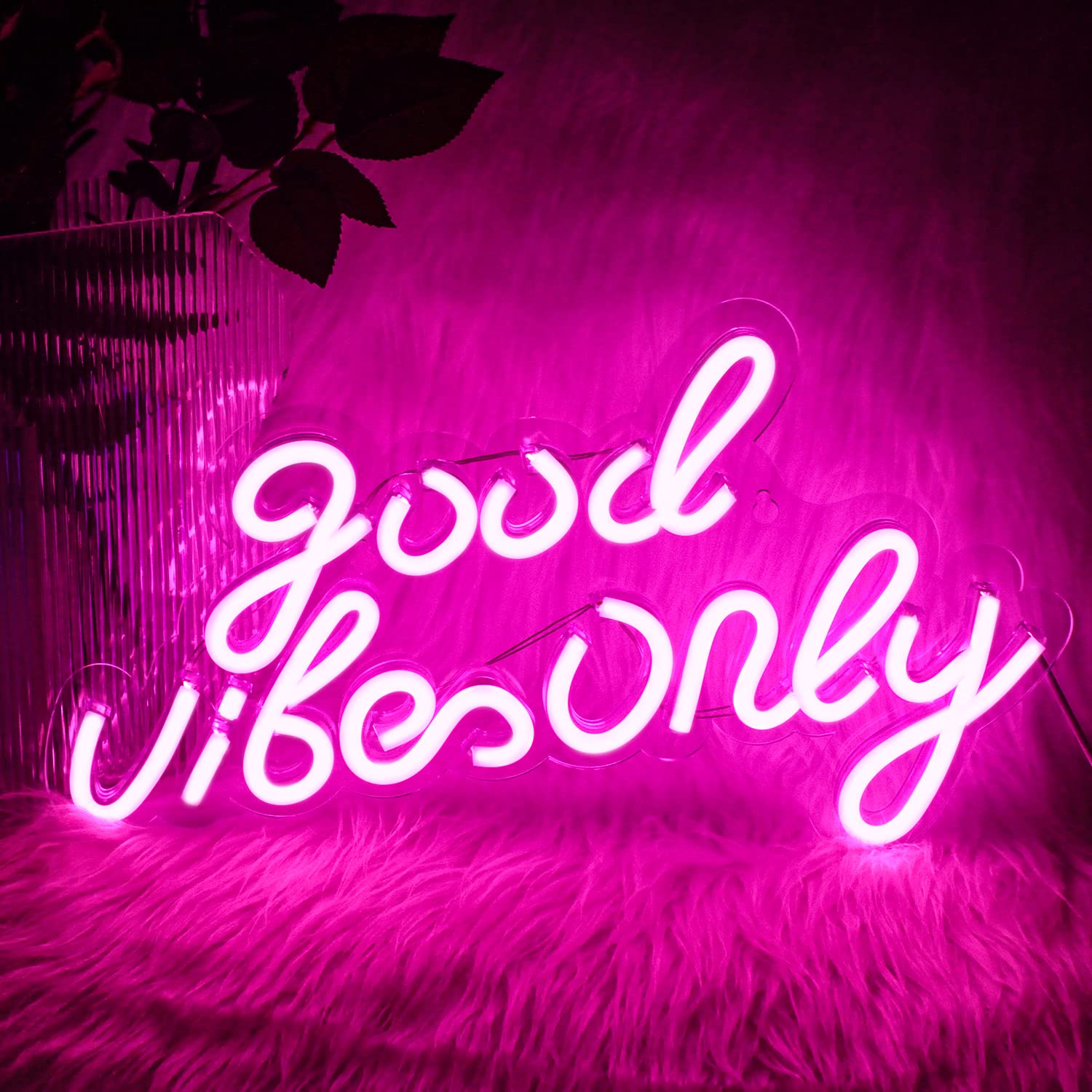 Good Vibes Only Neon Sign Pink LED Word Light Up Sign Neon Wall Lights Signs Acrylic Letters LED Signs for Bedroom Wall Bar Party Decor 16.5" X 9.4" — image 1
