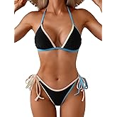 Eomenie Sexy Bikini Sets for Women Halter Triangle Top Two Piece Swimsuit Tie Side Bathing Suit Color Block Swimwear