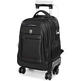 360° rotating Water Resistant Rolling Backpack with 4 Removable Wheels for Adults,Airline Approved Carry on Luggage Fit 15.6 Inch Laptop Travel Backpack with USB Charging Port