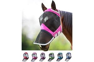 Harrison Howard CareMaster Pro Luminous Horse Fly Mask Large Eye Space Full Face Standard with Nose No Ears Flamingo M Cob