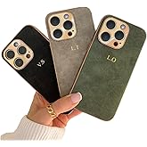 Luxury Personalized Case for iPhone – Custom Leather Initials and Name Case, Monogram, Shockproof, Customized Suede Cover – Gold Embossed, Engraved, Unique Gift for him & her