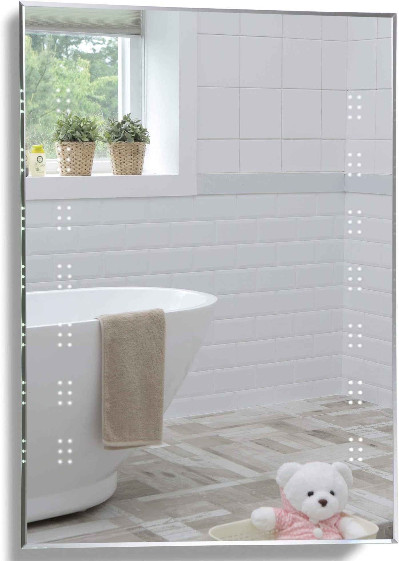 Neue Design Mood Illuminated Bathroom Wall Mirror with Cool White LED Lights, Demister Pad & Sensor Switch for Hands Free Light Operation - Fully Certified to British Standards 80cm x 60cm 2535H